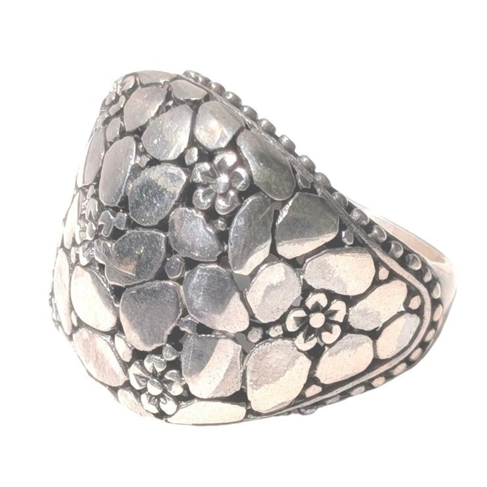 Sarda Sterling Silver 925 Pebble Floral‎ Statement Ring Wide Band Handcrafted 7
